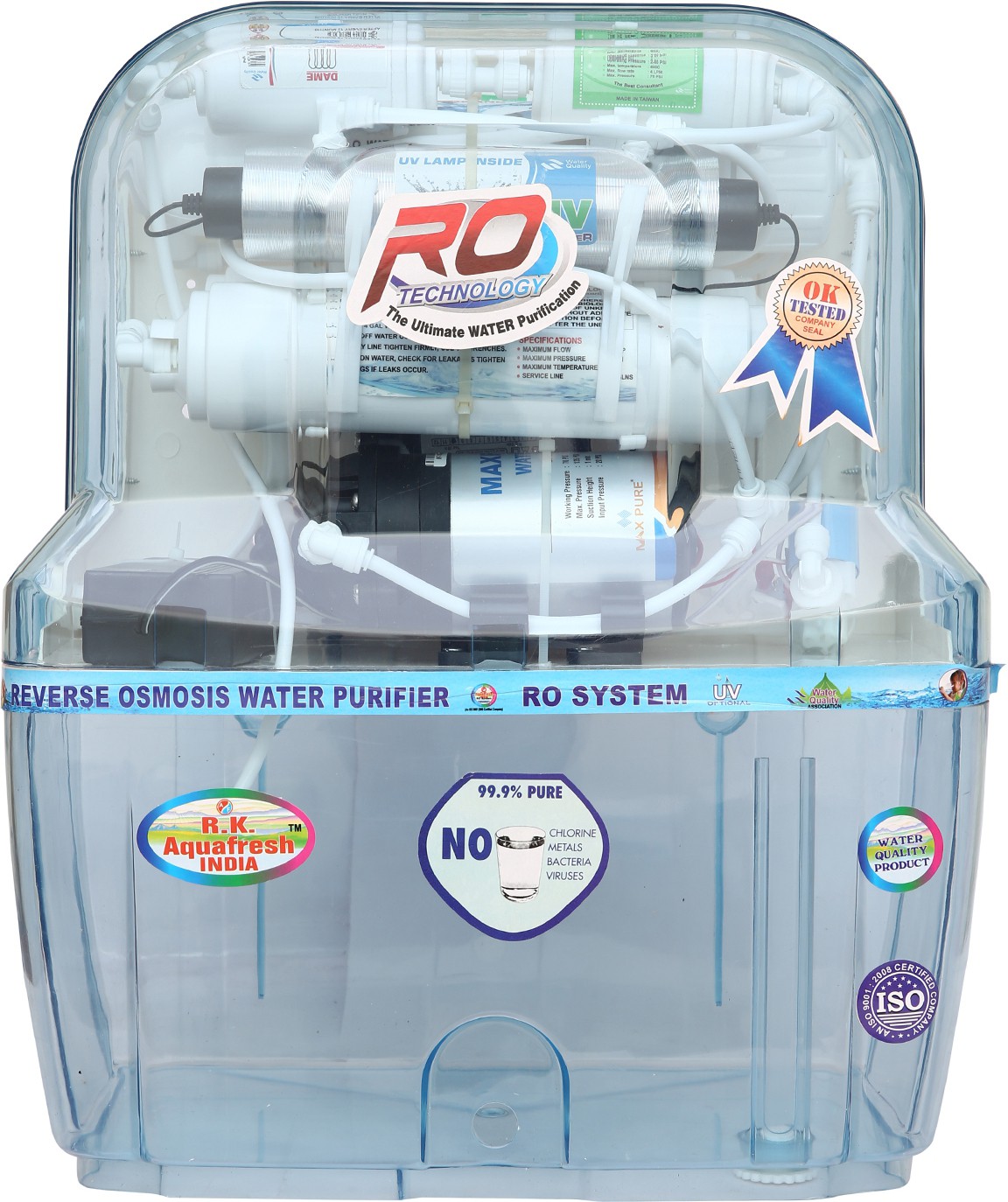 Rk Aquafresh India Az-14Stage Transparent 12 L RO + UV +UF Water Purifier Image