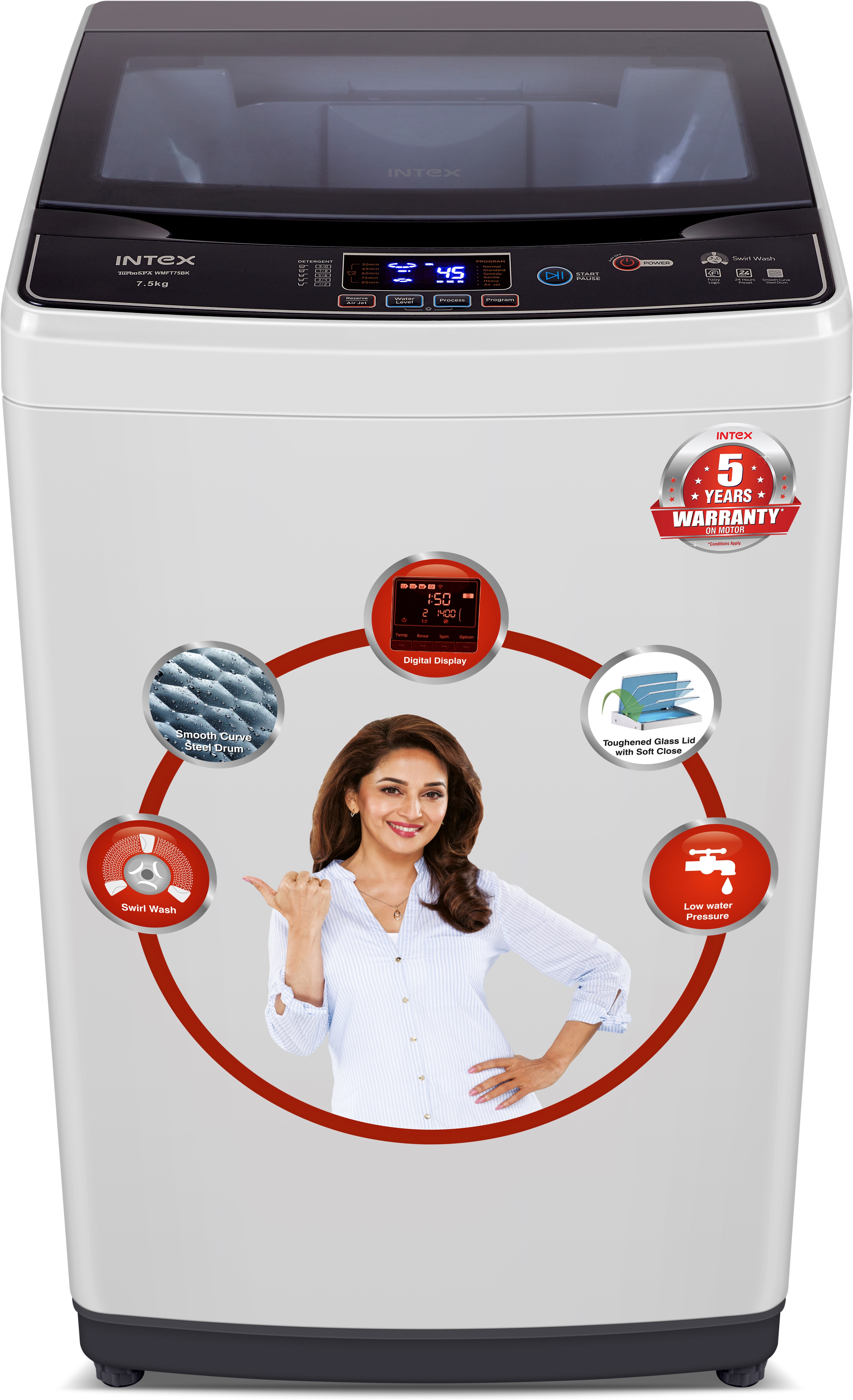 Intex 7.5 kg Fully Automatic Top Load Washing Machine WMFT75BK Image