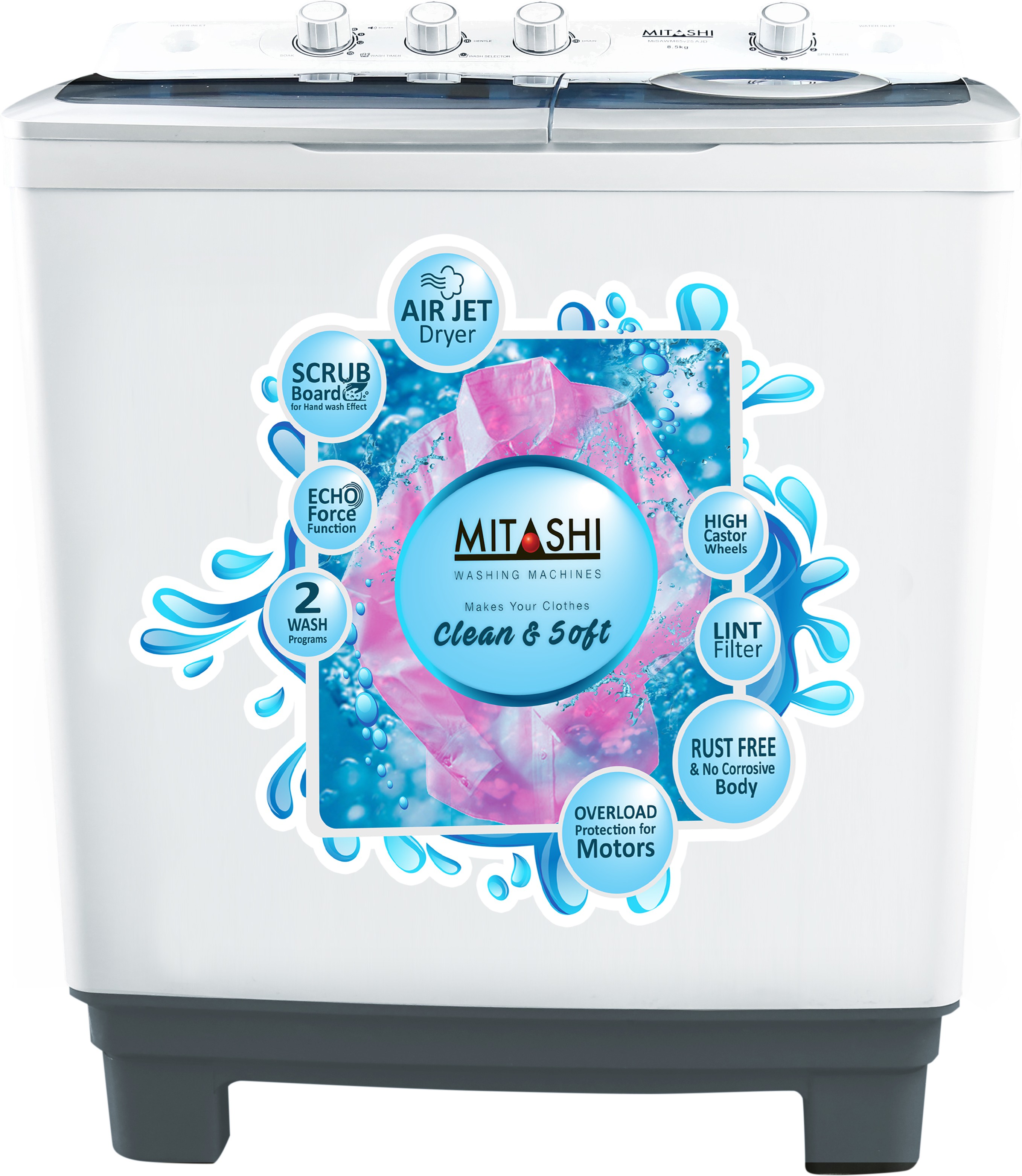 Mitashi 8.5 kg Semi Automatic Top Load Washing Machine MiSAWM85v25 AJD With Air Jet Dryer Image