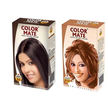 Color Mate Dark Brown and Golden Copper Hair Color Cream Image