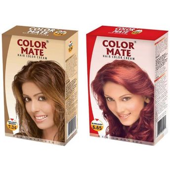 Color Mate Golden Brown and Burgundy Hair Color Cream Image