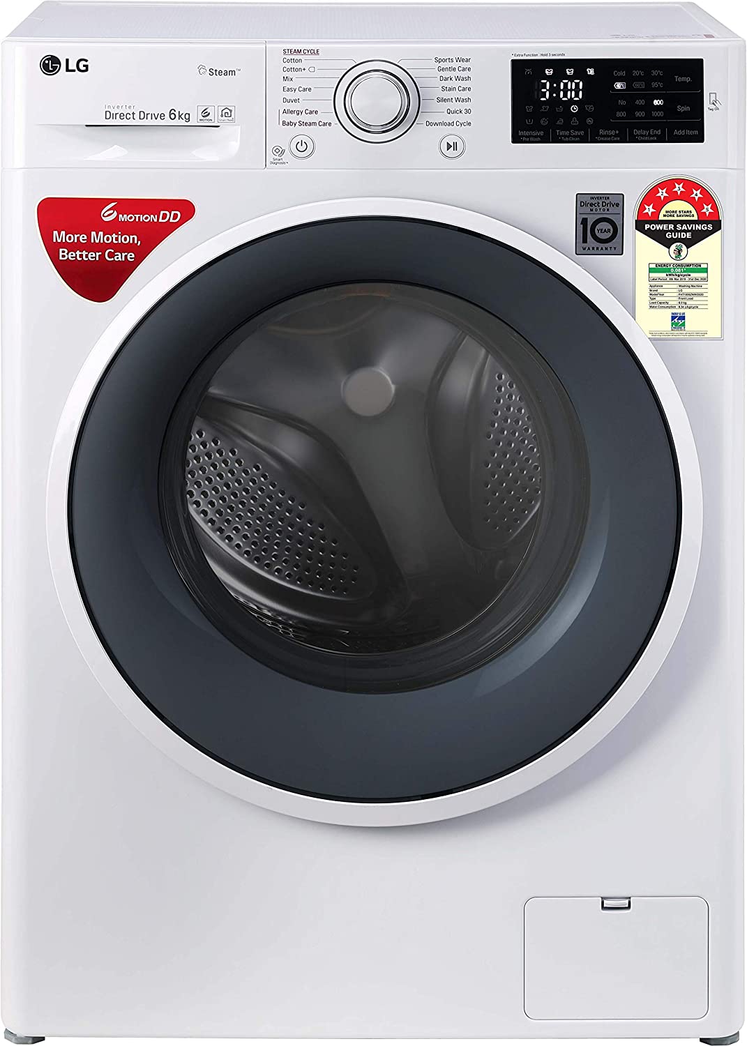 LG Fully Automatic Front Loaded 6.Kg Washing Machine with Steam FHT1006ZNW Image