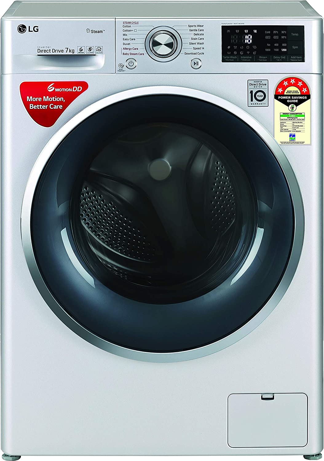 LG Fully Automatic Front Loaded 7.Kg Washing machine With Steam FHT1207ZWL Image