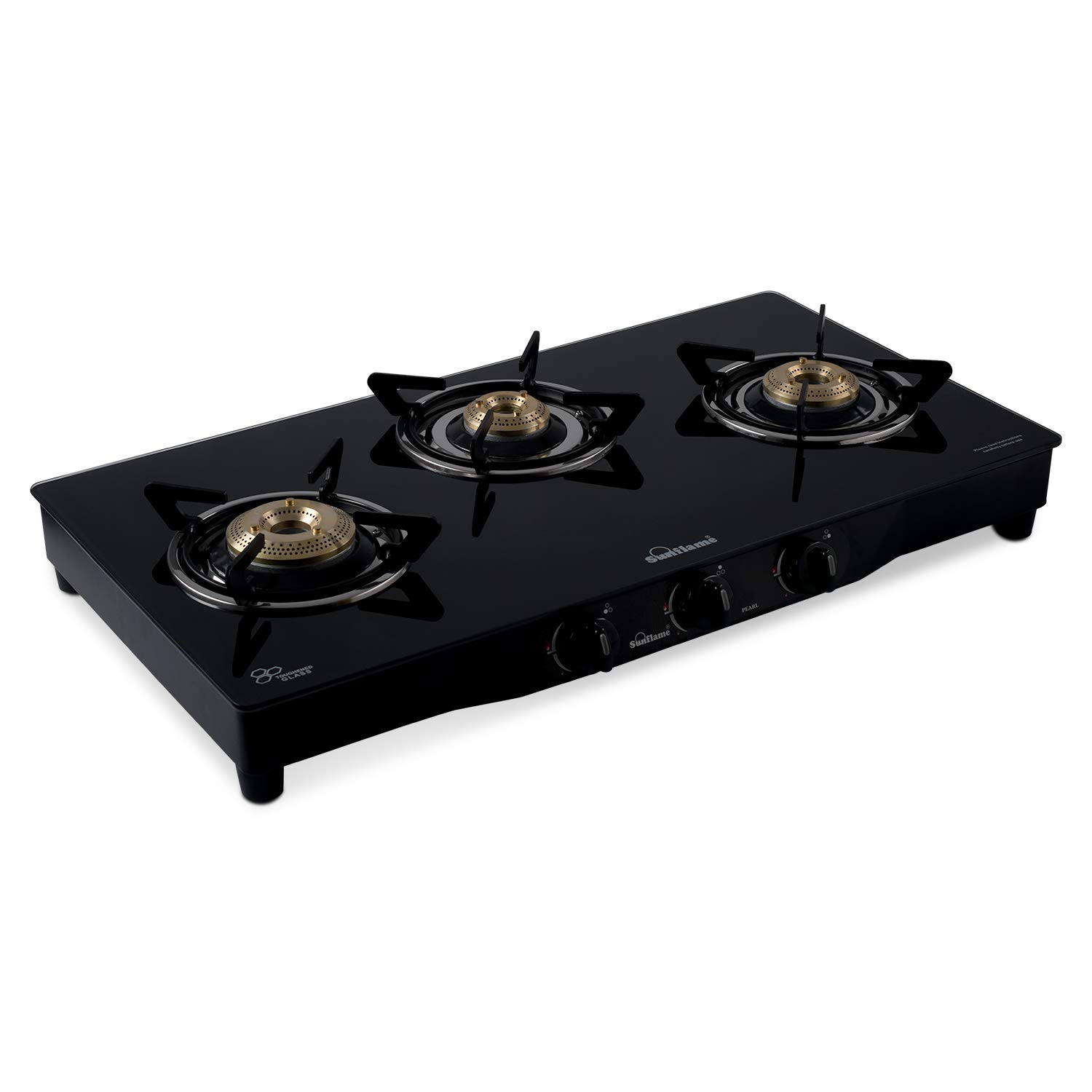 Sunflame Pearl 3 Burner Glass Top Gas Stove - Black Image