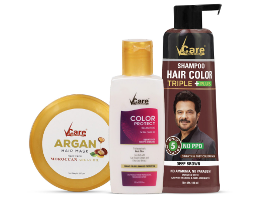 Vcare Shampoo Hair Color Brown Combo Image