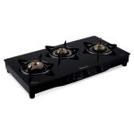 Sunflame Pearl 3 Burner Glass Top Gas Stove - Black